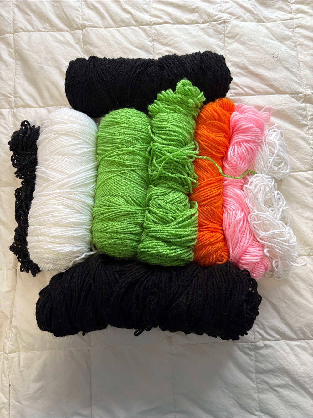 Mixed Red Heart Yarn Bundle in Black, White, Green, Orange & Pink